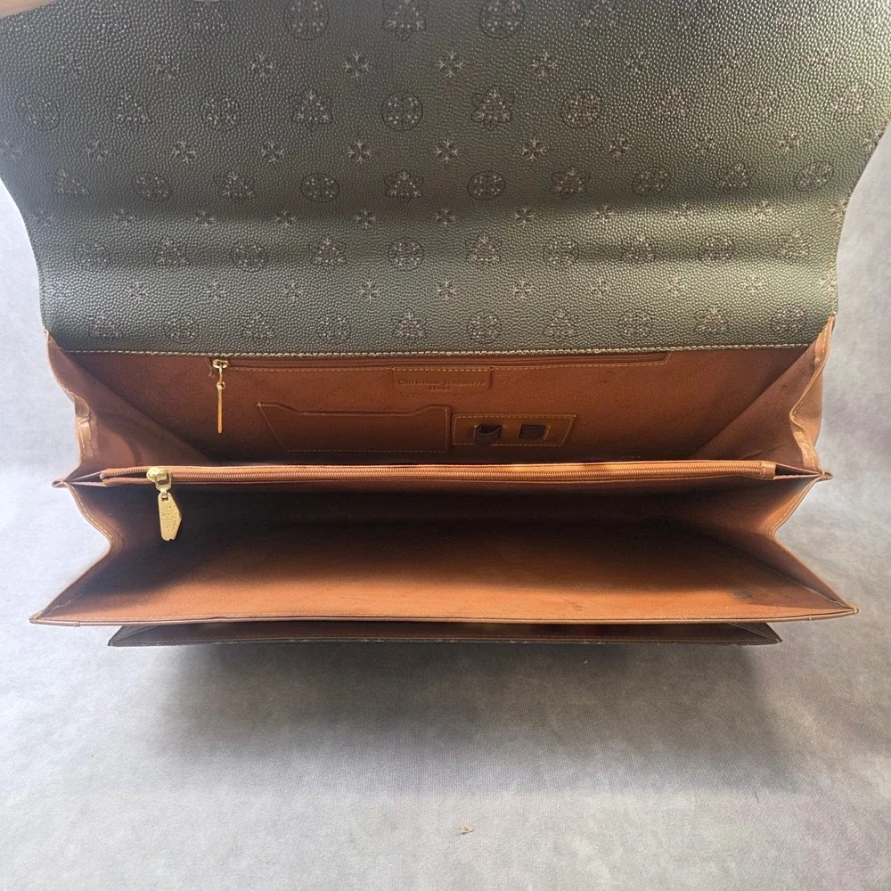 Christian Raguerre Italy Vintage Briefcase Olive Green Tan Leather Amiet Lock